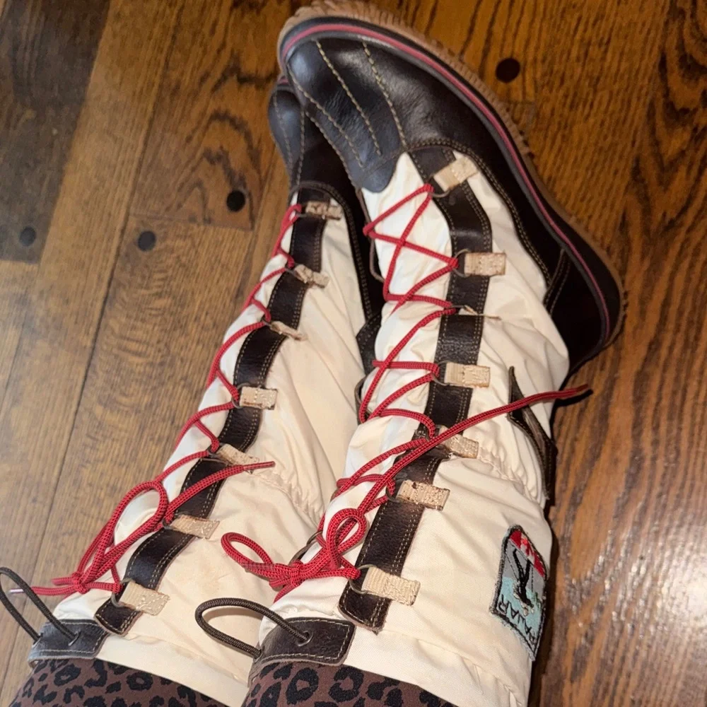 Pajar Women’s Tall Lace-Up Snow Boots size 41 US 10 Brown Cream Apres Ski - Picture 5 of 9